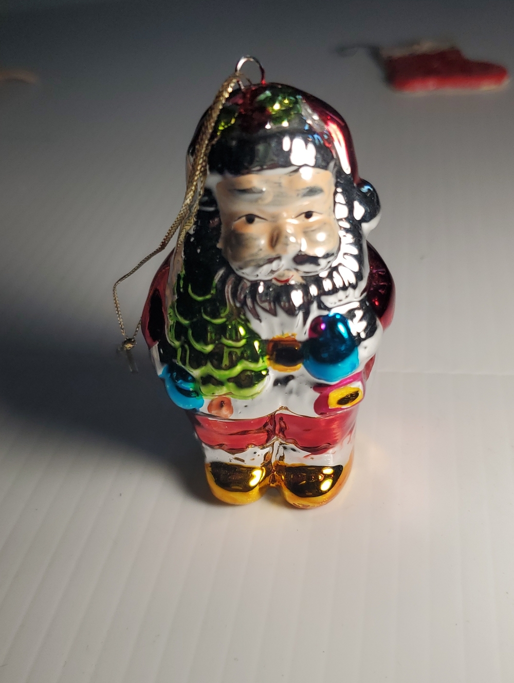 Vintage Glass Santa Christmas Ornament - Multicolor